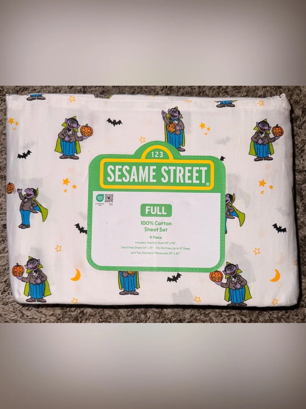 Sesame Street White Halloween Vampire Print Kids Sheet Set